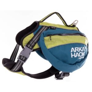 Harnais de randonnée pour chien avec sacoches backpack arka haok Bleu / Vert